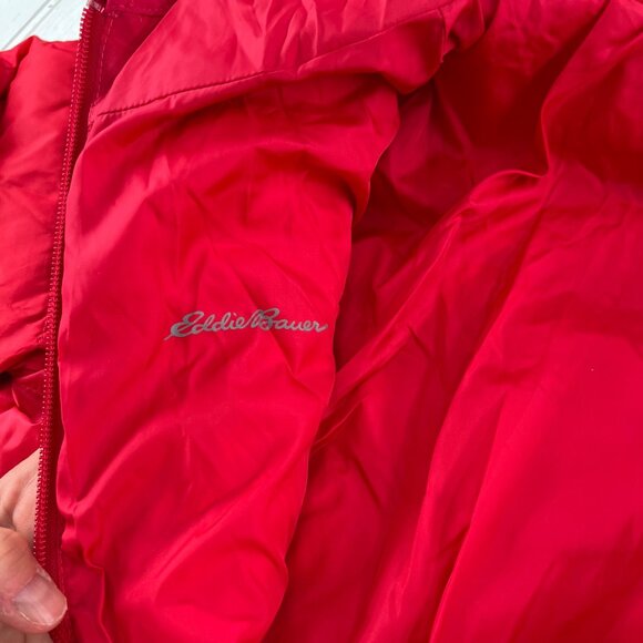 Eddie Bauer Kids Girls M 10/12 Pink Coral Down Puffer Jacket Reversible Hooded - Picture 4 of 10